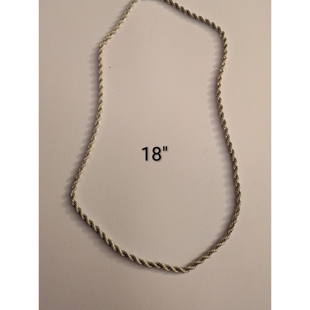 Womens Silver Tone Rope Chain Necklace 18 Inch Twisted Link Classic Jewelry